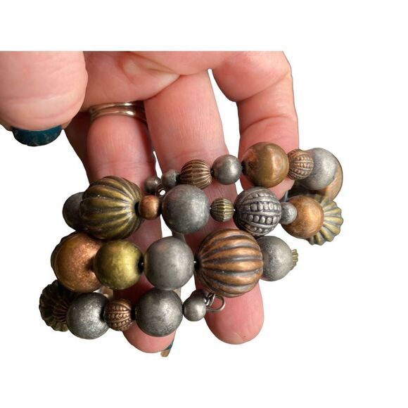 Mixed metal multi bangle bracelet set with wrap beaded bracelet and copper cuff - Picture 5 of 8